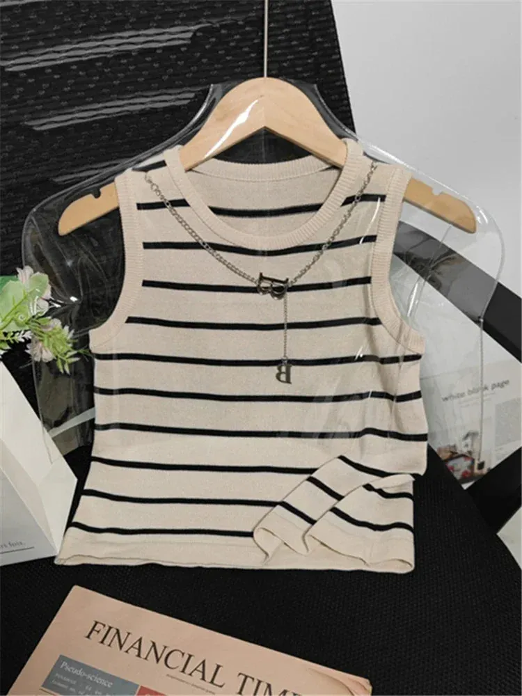 2024 Women's Striped Elastic Crop Tank Top