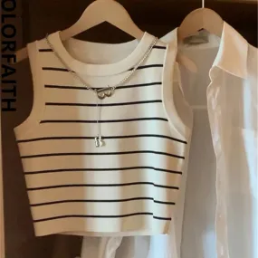 2024 Women's Striped Elastic Crop Tank Top