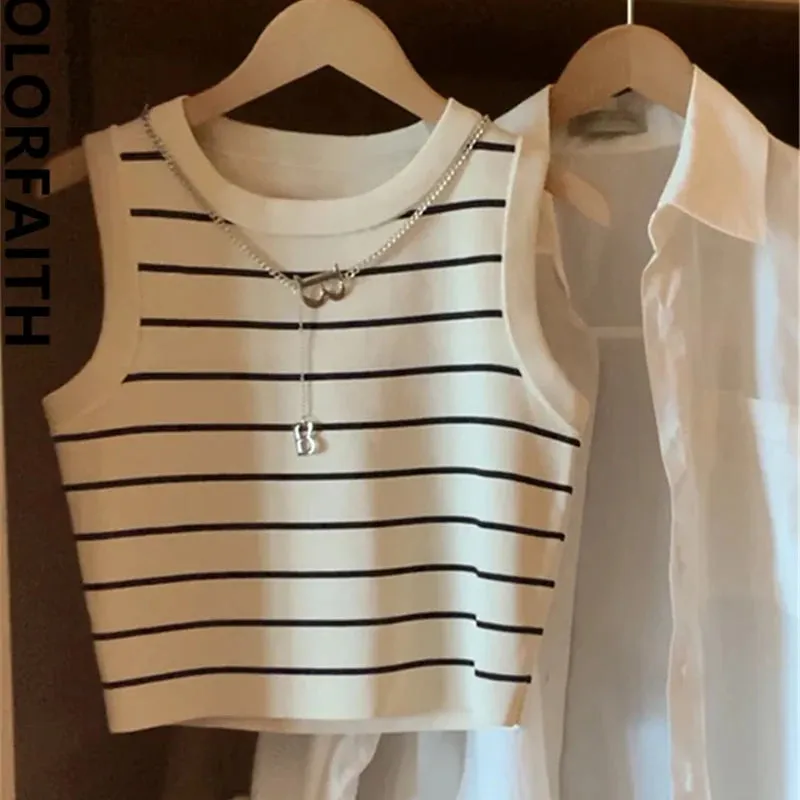 2024 Women's Striped Elastic Crop Tank Top