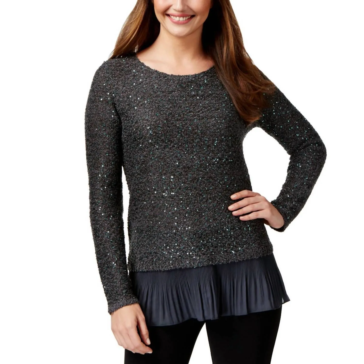 Alfani - Pleated Hem Sequin Sweater