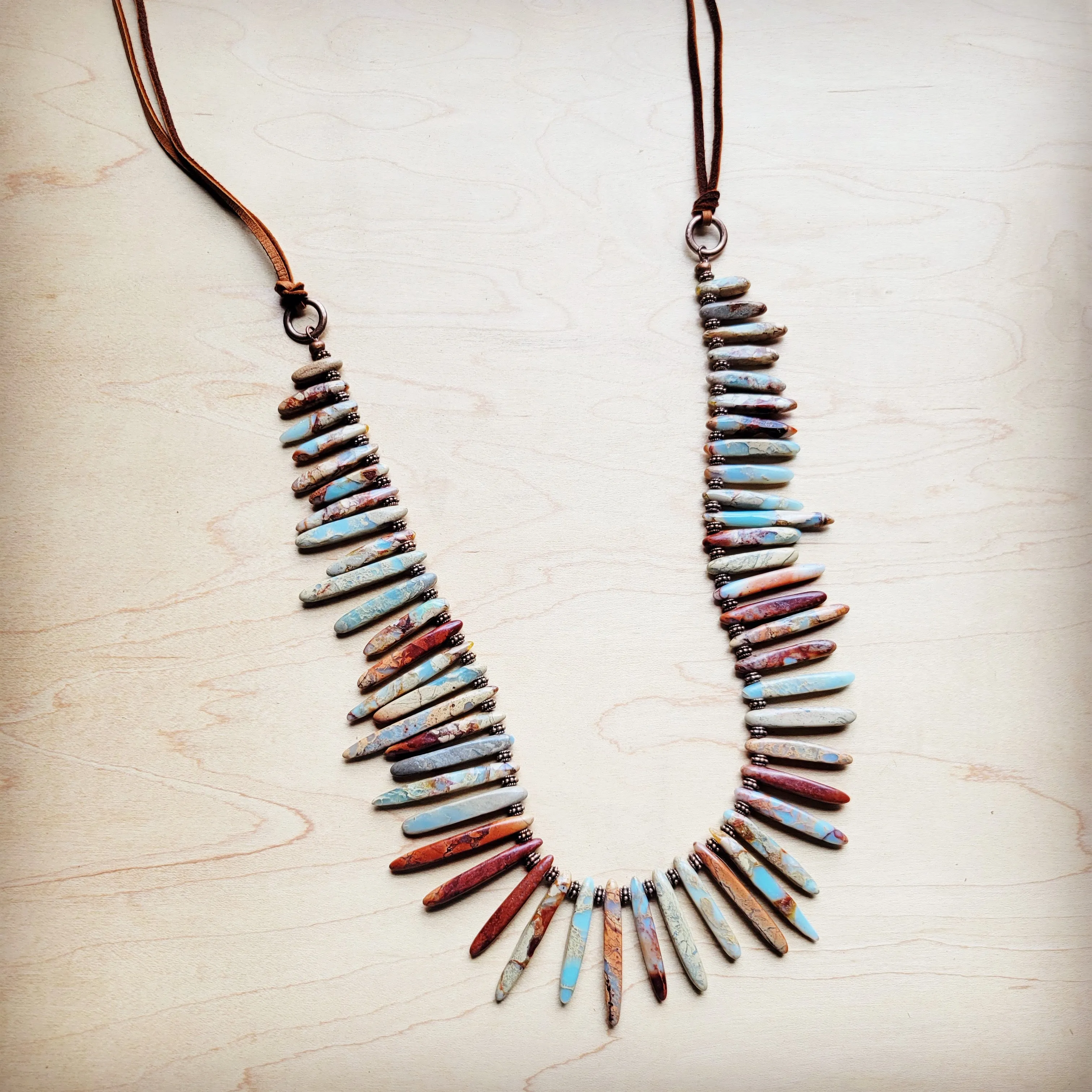 Aqua Terra Slab Necklace with Genuine Leather Ties 250b