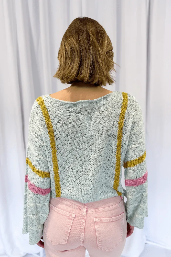 Bell Sleeve Boat Neck Sweater in Mint