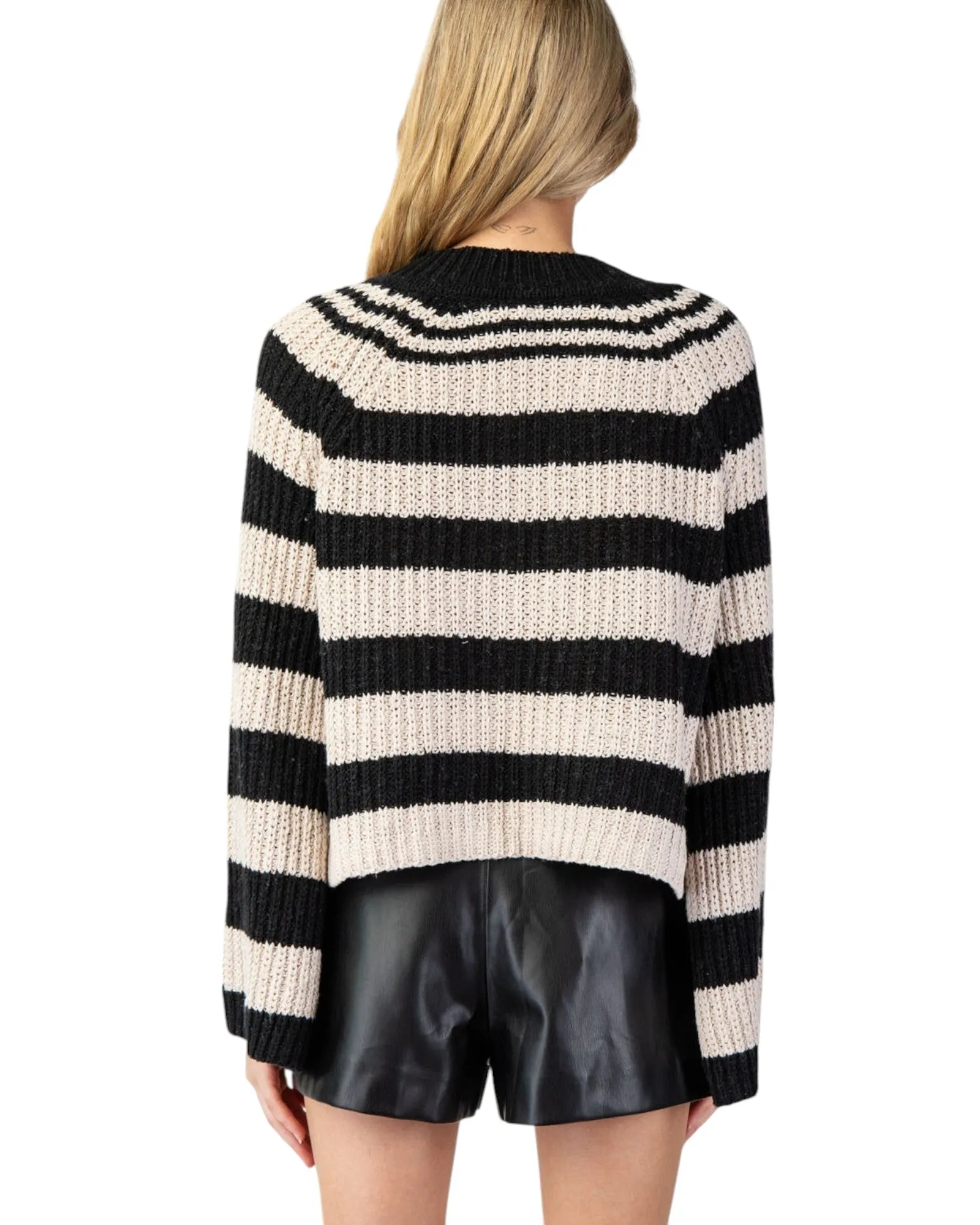 Black and Tan Striped Bell Sleeve Sweater Top