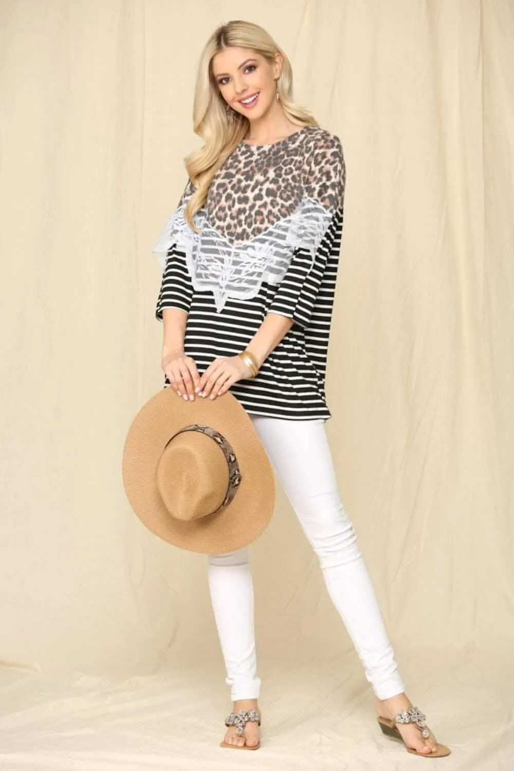 Celeste plus size leopard stripe tee
