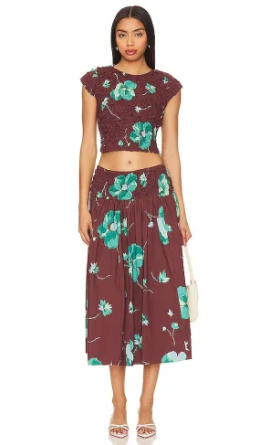 Free People Carino Printed Set in Chocolate
