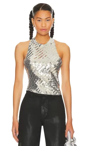 Free People x Intimately FP Disco Fever Cami In Silver Combo in Metallic Silver