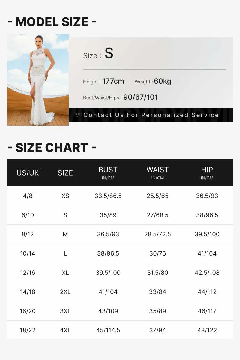 High Neck Mermaid Wedding Dress With Tasseled Pearl Waist Chain