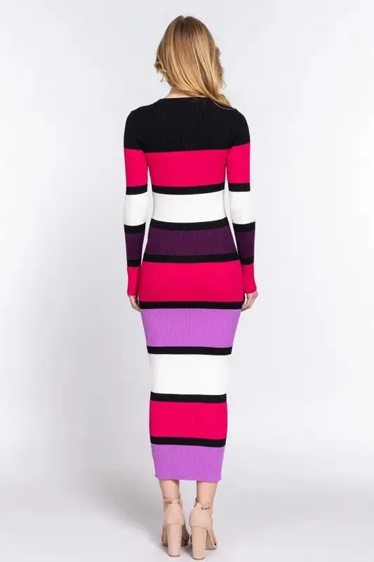 I Don’t Want to Miss a Thing Long Sleeve Color Block Sweater Dress