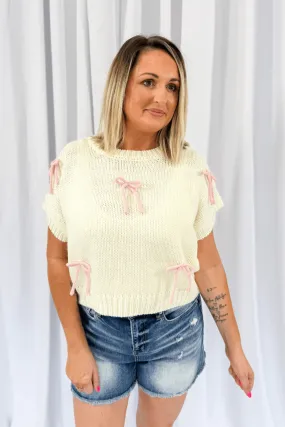 Pink Bow Detail Sweater in Cream