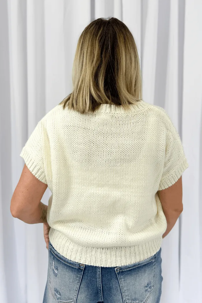 Pink Bow Detail Sweater in Cream