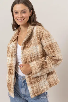 Plaid Boucle Jacket with Collared Neck and Pockets