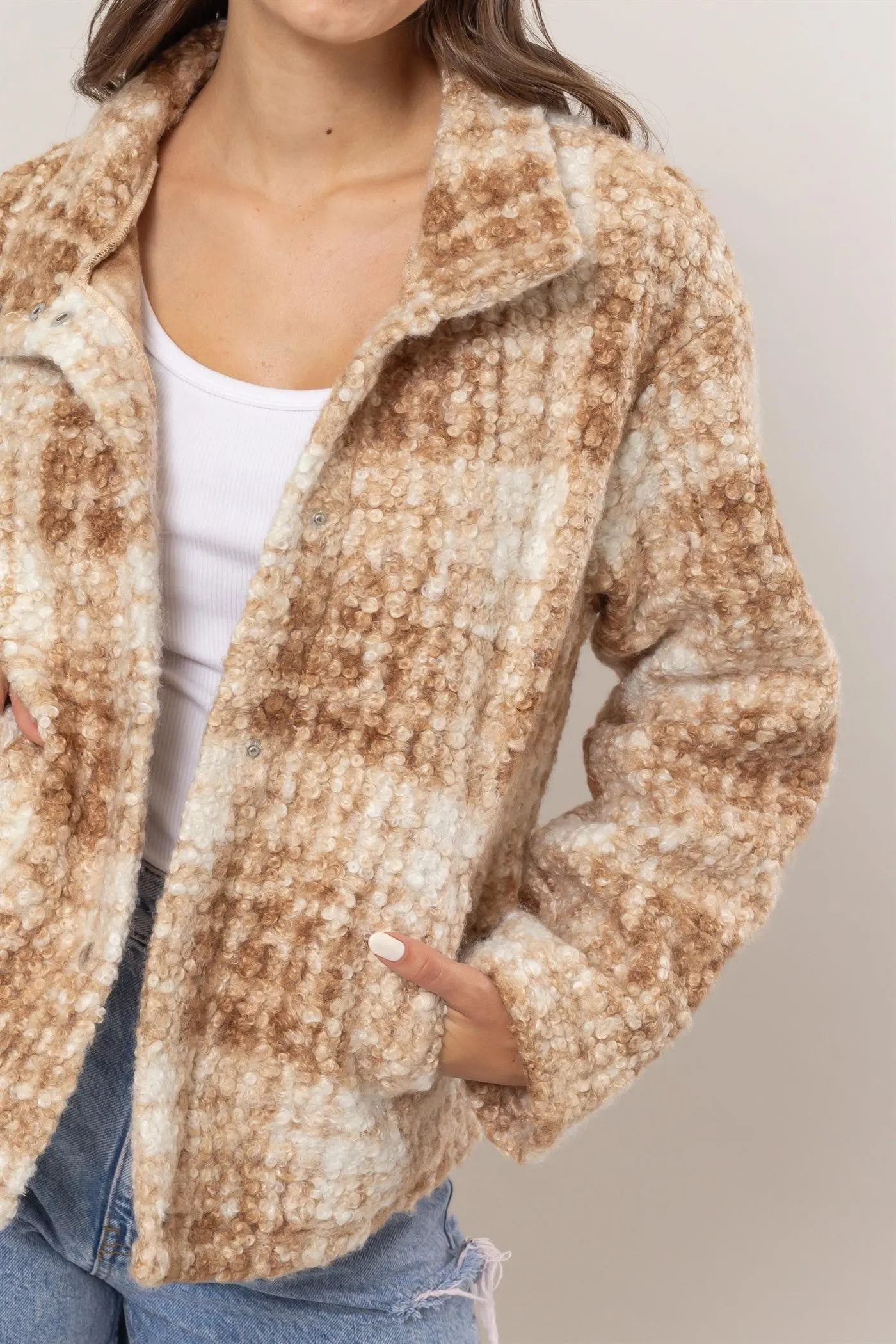 Plaid Boucle Jacket with Collared Neck and Pockets