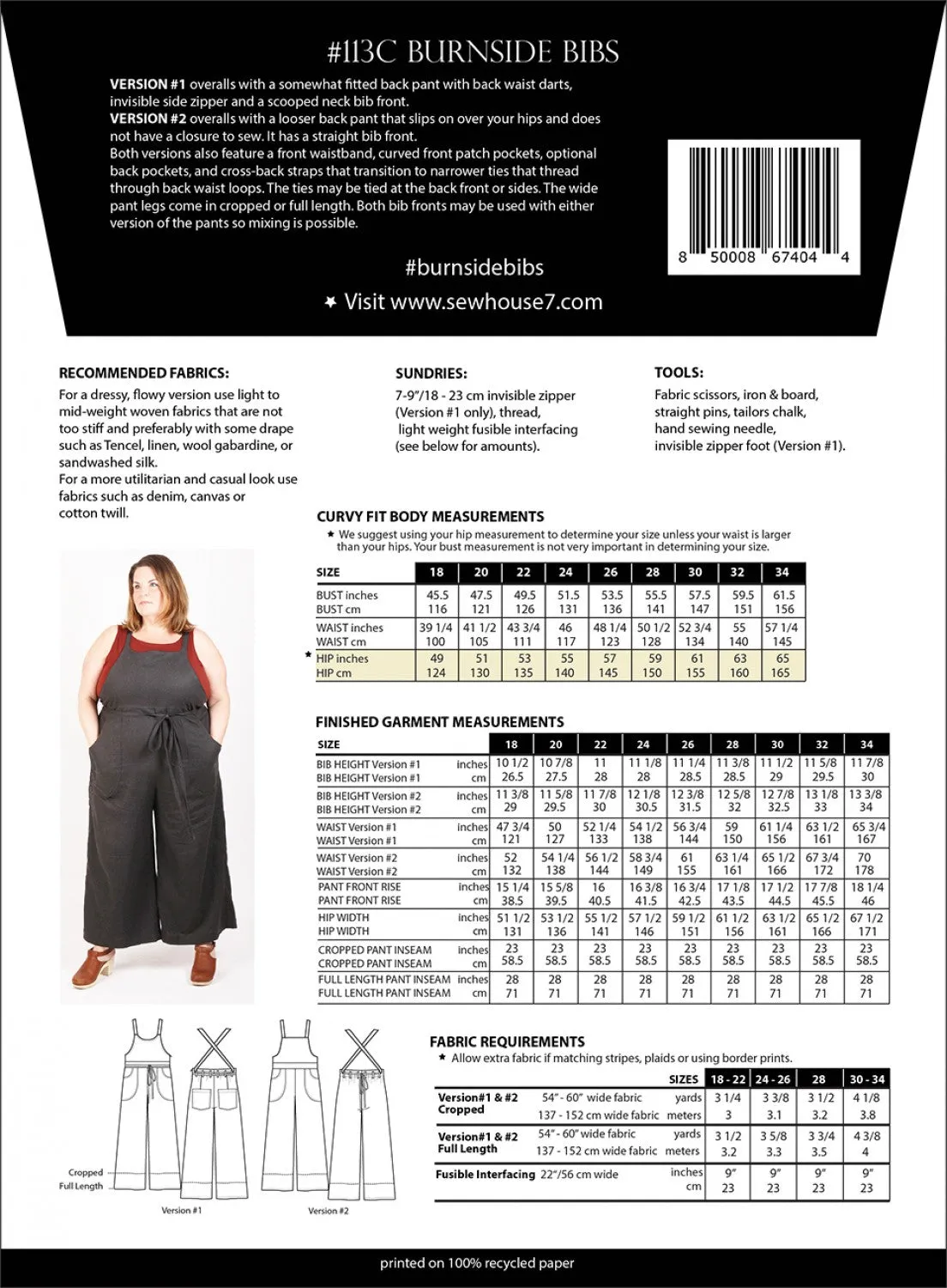 Sew House Seven- Burnside Bibs (Sizes 00-34)