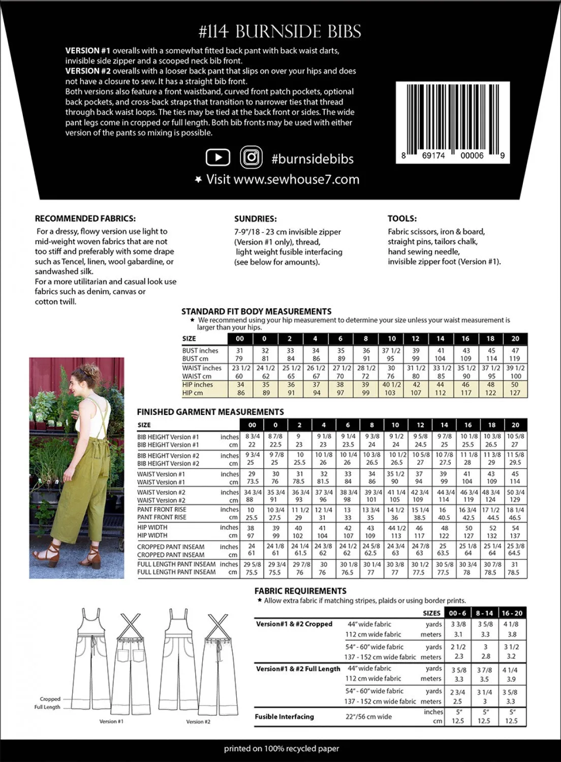 Sew House Seven- Burnside Bibs (Sizes 00-34)