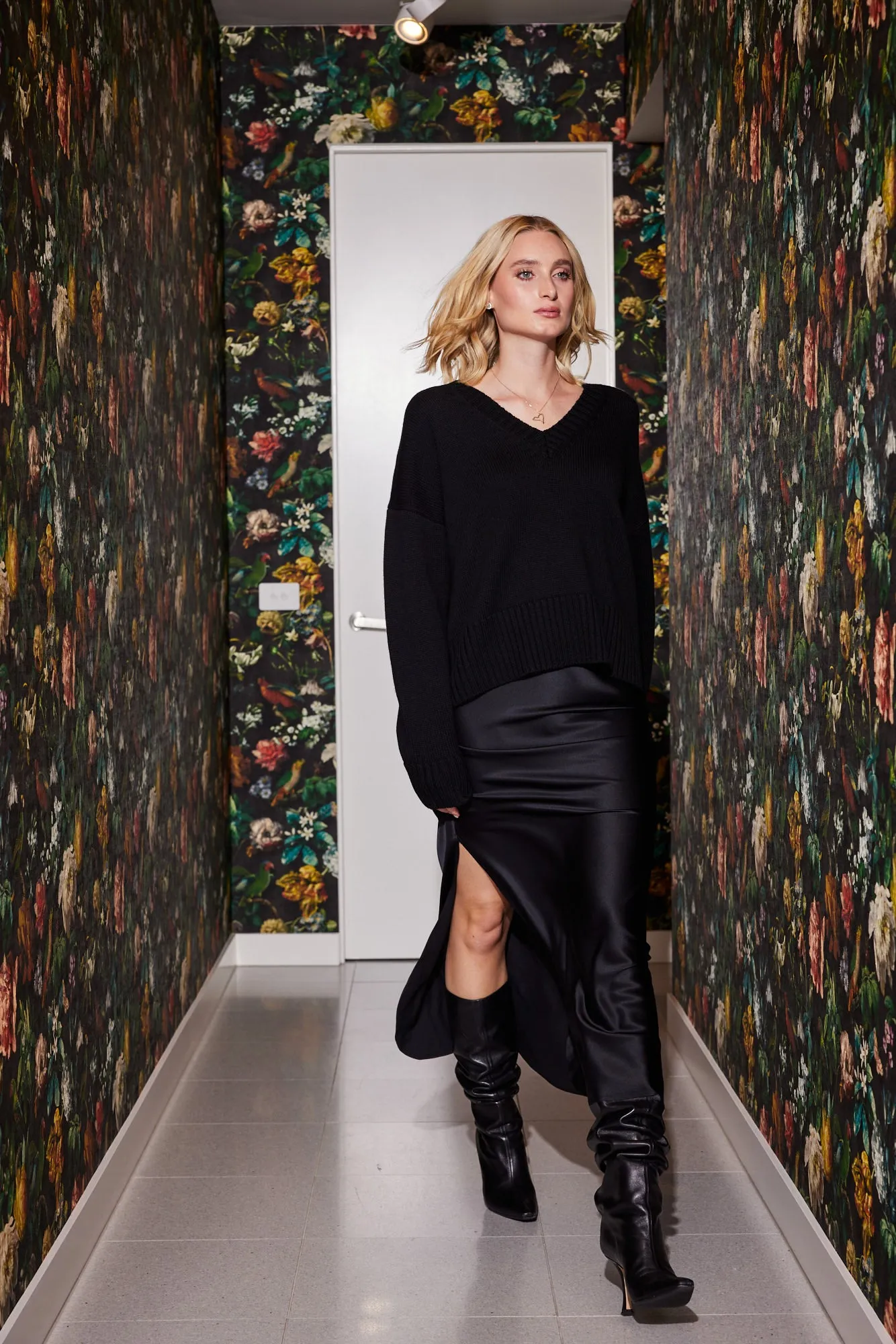 Silk Slit Skirt In Black