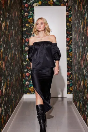 Silk Slit Skirt In Black