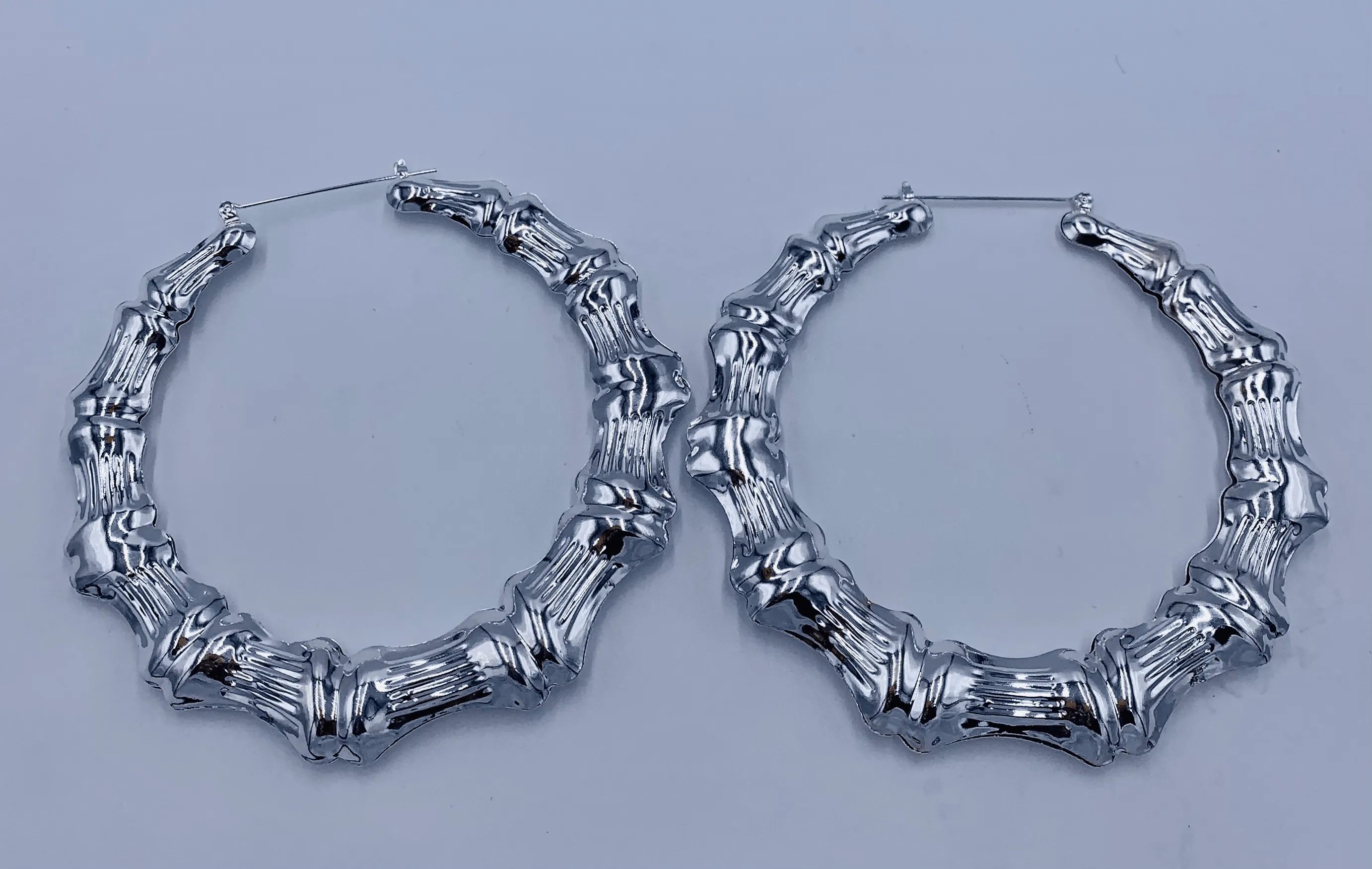 Silver Tone Bamboo Hoops