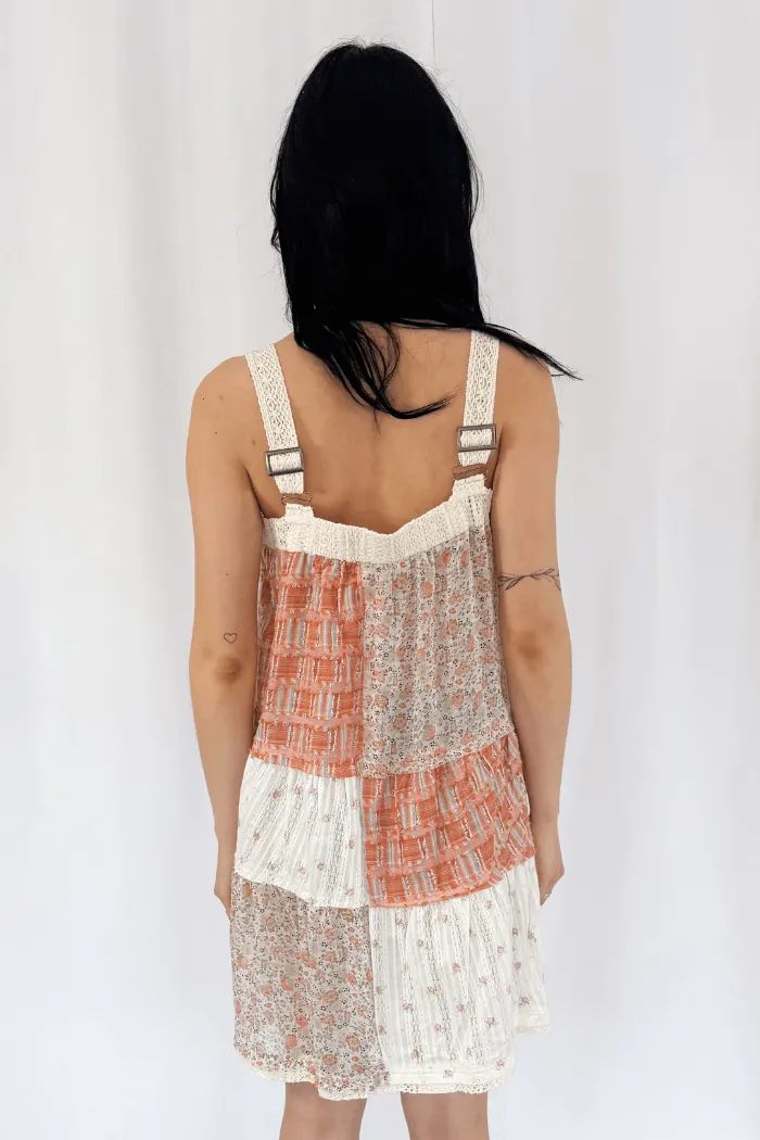 Vintage Washed Plaid Patch Casual Mini Dress